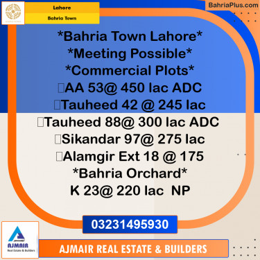 Commercial Plot for Sale in Bahria Town, Lahore - (BP-216243)