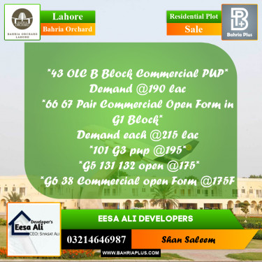 Residential Plot for Sale in Bahria Orchard, Lahore - (BP-216290)
