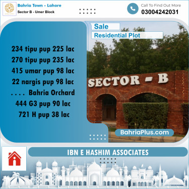 7 Marla Residential Plot for Sale in Sector B - Umer Block -  Bahria Town, Lahore - (BP-216301)