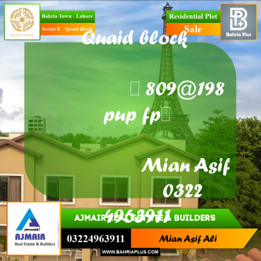 Residential Plot for Sale in Sector E - Quaid Block -  Bahria Town, Lahore - (BP-216322)