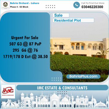 Residential Plot for Sale in Phase 4 - G3 Block -  Bahria Orchard, Lahore - (BP-216357)