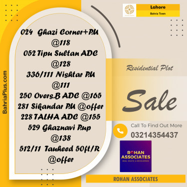 Residential Plot for Sale in Bahria Town, Lahore - (BP-216376)