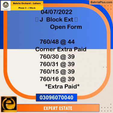 2 Marla Residential Plot for Sale in Phase 2 - J Block -  Bahria Orchard, Lahore - (BP-216382)