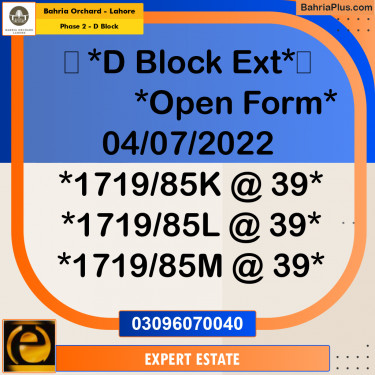 5 Marla Residential Plot for Sale in Phase 2 - D Block -  Bahria Orchard, Lahore - (BP-216384)