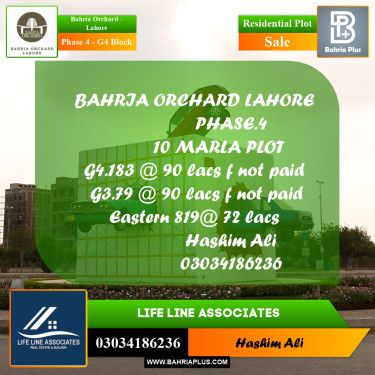 10 Marla Residential Plot for Sale in Phase 4 - G4 Block -  Bahria Orchard, Lahore - (BP-216398)