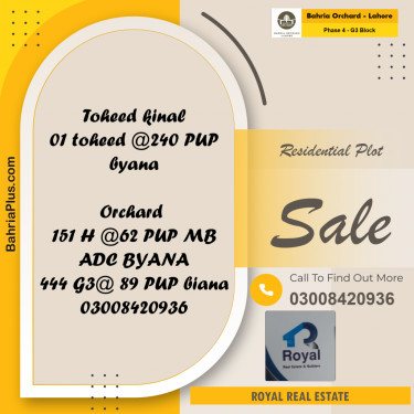 10 Marla Residential Plot for Sale in Phase 4 - G3 Block -  Bahria Orchard, Lahore - (BP-216430)