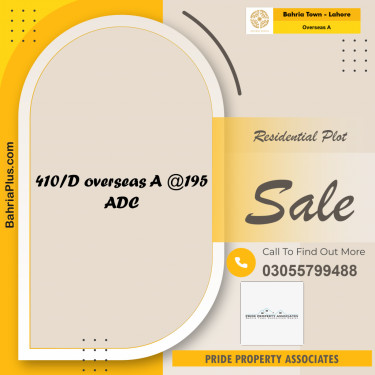 10 Marla Residential Plot for Sale in Overseas A -  Bahria Town, Lahore - (BP-216439)