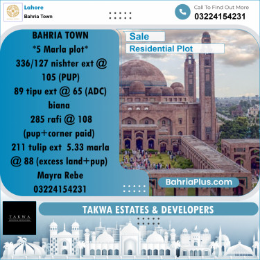 Residential Plot for Sale in Bahria Town, Lahore - (BP-216447)