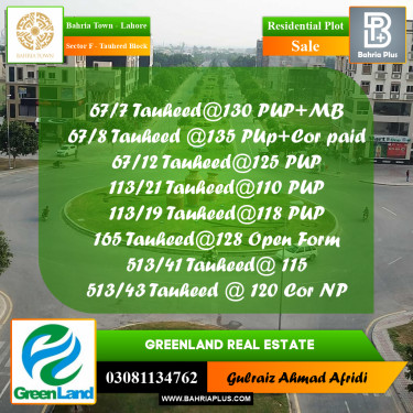 10 Marla Residential Plot for Sale in Sector F - Tauheed Block -  Bahria Town, Lahore - (BP-216457)