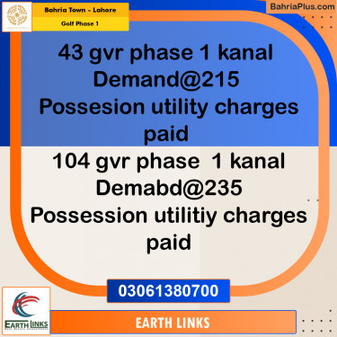 20 Kanal Residential Plot for Sale in Golf Phase 1 -  Bahria Town, Lahore - (BP-216464)