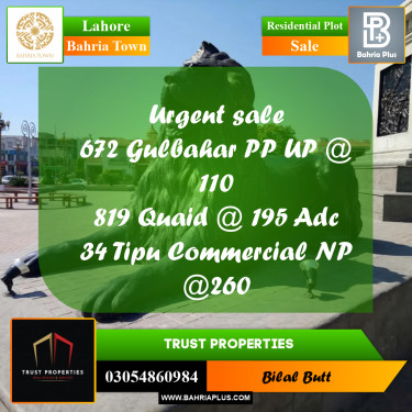 Residential Plot for Sale in Bahria Town, Lahore - (BP-216504)