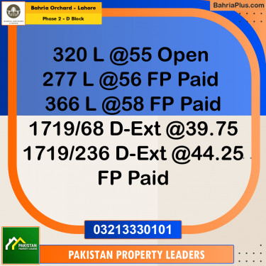5 Marla Residential Plot for Sale in Phase 2 - D Block -  Bahria Orchard, Lahore - (BP-216509)