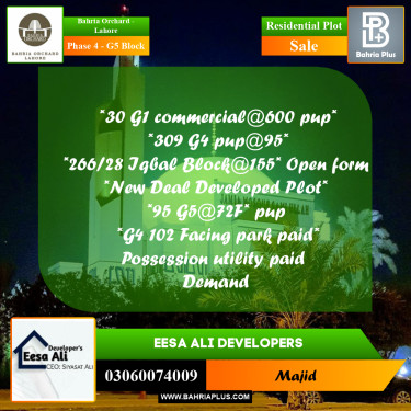 Residential Plot for Sale in Phase 4 - G5 Block -  Bahria Orchard, Lahore - (BP-216512)