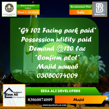 Residential Plot for Sale in Phase 4 - G4 Block -  Bahria Orchard, Lahore - (BP-216564)
