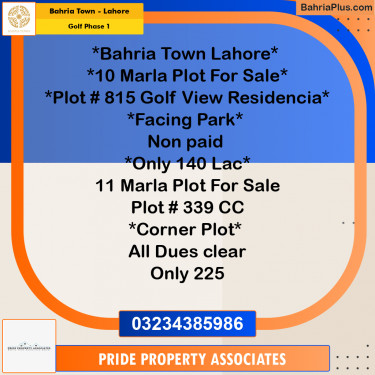 10 Marla Residential Plot for Sale in Golf Phase 1 -  Bahria Town, Lahore - (BP-216565)