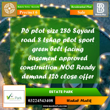 286 Sq. Yards Residential Plot for Sale in Precinct 6 -  Bahria Town, Karachi - (BP-216567)
