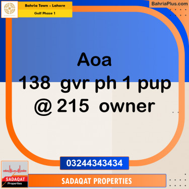 1 Kanal Residential Plot for Sale in Golf Phase 1 -  Bahria Town, Lahore - (BP-216609)