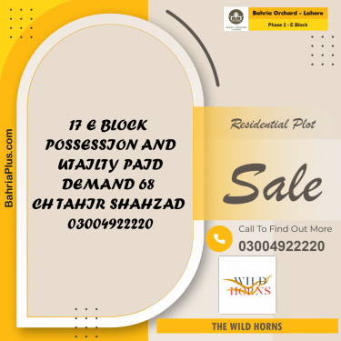 8 Marla Residential Plot for Sale in Phase 2 - E Block -  Bahria Orchard, Lahore - (BP-216620)