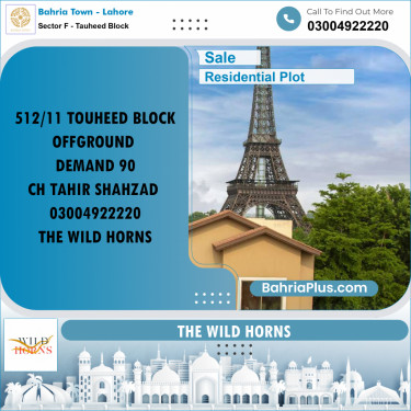10 Marla Residential Plot for Sale in Sector F - Tauheed Block -  Bahria Town, Lahore - (BP-216622)