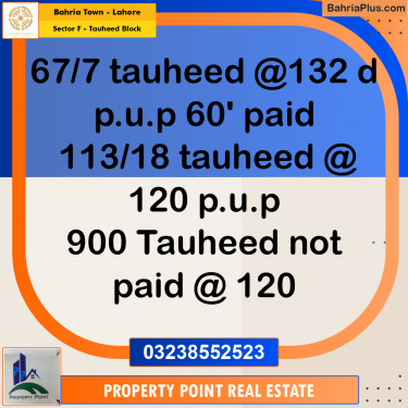 Residential Plot for Sale in Sector F - Tauheed Block -  Bahria Town, Lahore - (BP-216664)