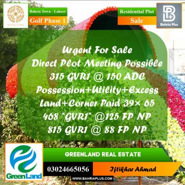 10 Marla Residential Plot for Sale in Golf Phase 1 -  Bahria Town, Lahore - (BP-216708)