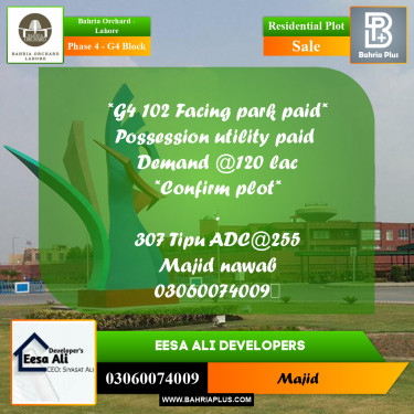 Residential Plot for Sale in Phase 4 - G4 Block -  Bahria Orchard, Lahore - (BP-216711)