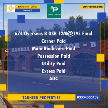 12 Marla Residential Plot for Sale in Overseas B -  Bahria Town, Lahore - (BP-216813)