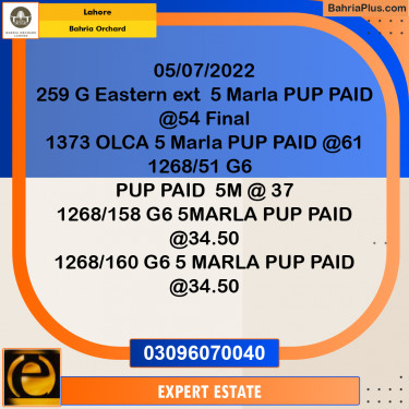 5 Marla Residential Plot for Sale in Bahria Orchard, Lahore - (BP-216884)