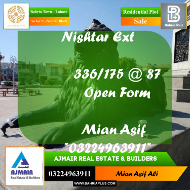 Residential Plot for Sale in Sector E - Nishtar Block -  Bahria Town, Lahore - (BP-216901)