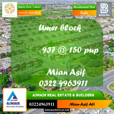 Residential Plot for Sale in Sector B - Umer Block -  Bahria Town, Lahore - (BP-216909)