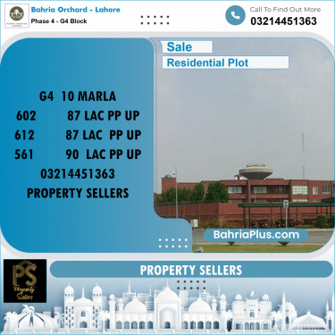 10 Marla Residential Plot for Sale in Phase 4 - G4 Block -  Bahria Orchard, Lahore - (BP-216912)