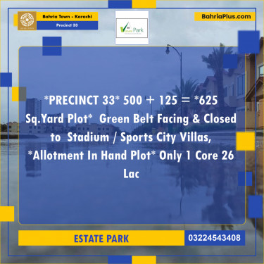 625 Sq. Yards Residential Plot for Sale in Precinct 33 -  Bahria Town, Karachi - (BP-216915)