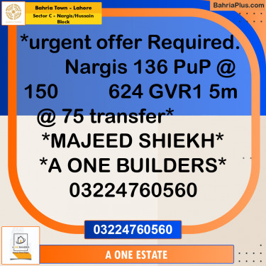 Residential Plot for Sale in Sector C - Nargis/Hussain Block -  Bahria Town, Lahore - (BP-217029)