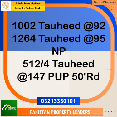10 Marla Residential Plot for Sale in Sector F - Tauheed Block -  Bahria Town, Lahore - (BP-217053)