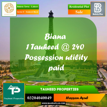 1 Kanal Residential Plot for Sale in Sector F - Tauheed Block -  Bahria Town, Lahore - (BP-217117)