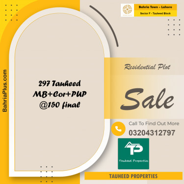 10 Marla Residential Plot for Sale in Sector F - Tauheed Block -  Bahria Town, Lahore - (BP-217135)