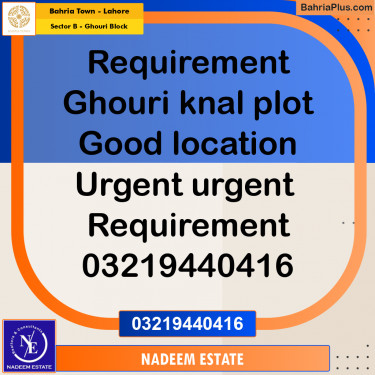 Residential Plot for Sale in Sector B - Ghouri Block -  Bahria Town, Lahore - (BP-217167)
