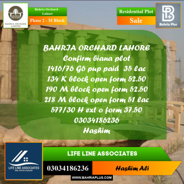 5 Marla Residential Plot for Sale in Phase 2 - M Block -  Bahria Orchard, Lahore - (BP-217185)