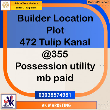 1 Kanal Residential Plot for Sale in Sector C - Tulip Block -  Bahria Town, Lahore - (BP-217269)