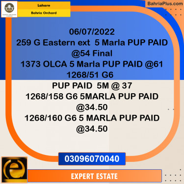 5 Marla Residential Plot for Sale in Bahria Orchard, Lahore - (BP-217280)