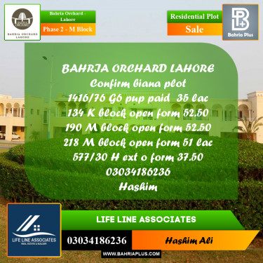5 Marla Residential Plot for Sale in Phase 2 - M Block -  Bahria Orchard, Lahore - (BP-217291)