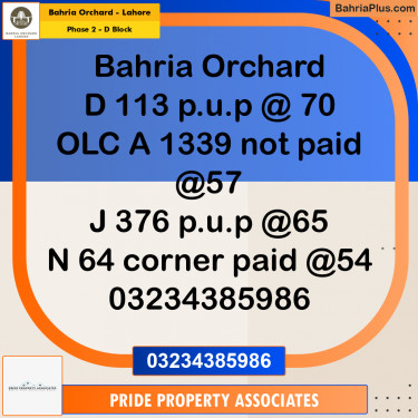 8 Marla Residential Plot for Sale in Phase 2 - D Block -  Bahria Orchard, Lahore - (BP-217311)
