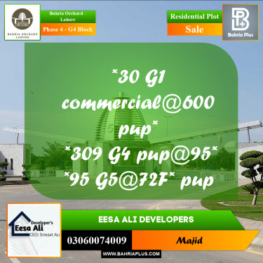 Residential Plot for Sale in Phase 4 - G4 Block -  Bahria Orchard, Lahore - (BP-217367)