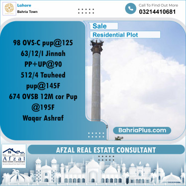 Residential Plot for Sale in Bahria Town, Lahore - (BP-217431)