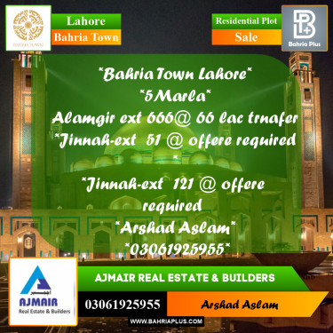 Residential Plot for Sale in Bahria Town, Lahore - (BP-217452)