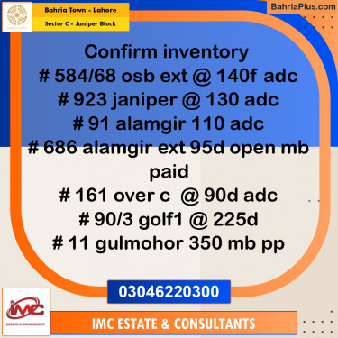 Residential Plot for Sale in Sector C - Janiper Block -  Bahria Town, Lahore - (BP-217461)