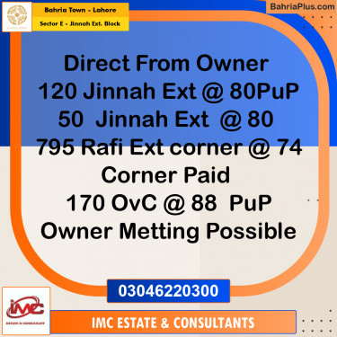 Residential Plot for Sale in Sector E - Jinnah Ext. Block -  Bahria Town, Lahore - (BP-217473)