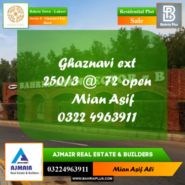 Residential Plot for Sale in Sector F - Ghaznavi Ext. Block -  Bahria Town, Lahore - (BP-217521)