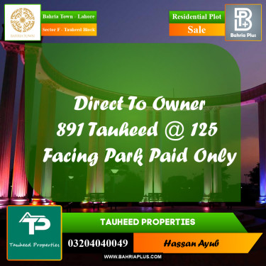 10 Marla Residential Plot for Sale in Sector F - Tauheed Block -  Bahria Town, Lahore - (BP-217558)