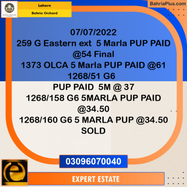 5 Marla Residential Plot for Sale in Bahria Orchard, Lahore - (BP-217605)